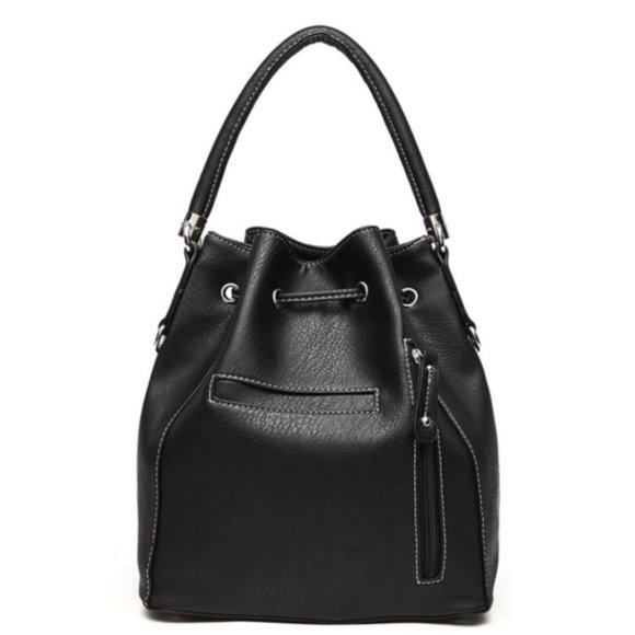 Set of 2 Bucket Bag and Wallet  Skull Punk Art Rivet Studded Vegan Leather - Picture 3 of 6